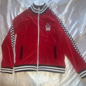 Red Women's Jacket with Checkered Stripes